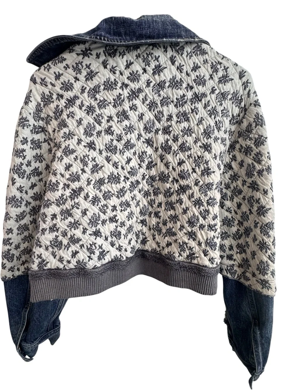 Free People Ditsy Denim Jacket Denim Combo size XS/S - Picture 9 of 11